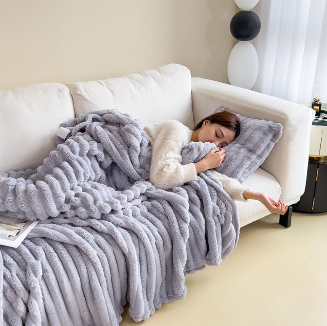Luxury Bubble Velvet Rabbit Fur Blanket – Double-Sided Thick Warm Throw for Bed & Sofa