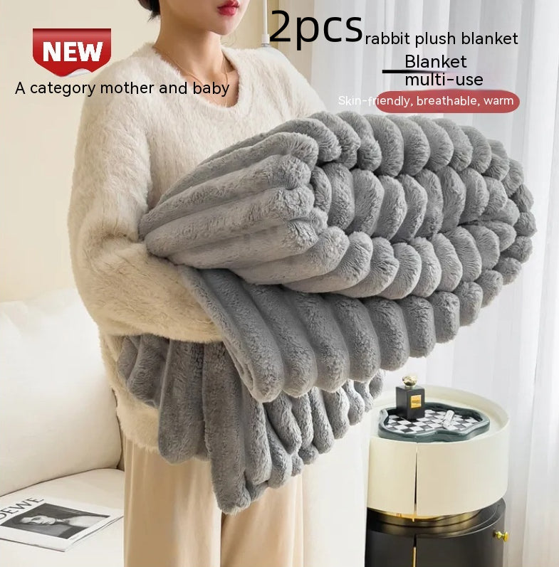 Luxury Bubble Velvet Rabbit Fur Blanket – Double-Sided Thick Warm Throw for Bed & Sofa