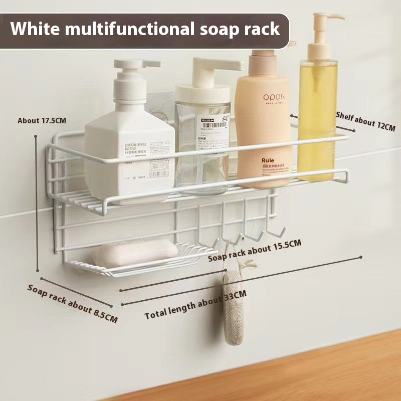 Punch-Free Bathroom Storage Rack – No-Drill Wall Mounted Organizer
