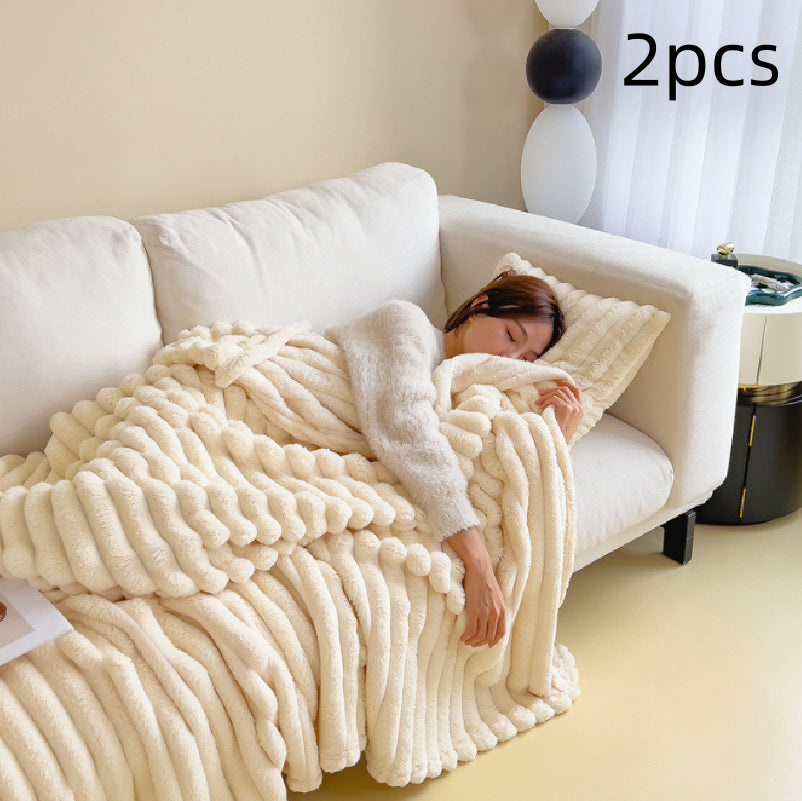 Luxury Bubble Velvet Rabbit Fur Blanket – Double-Sided Thick Warm Throw for Bed & Sofa