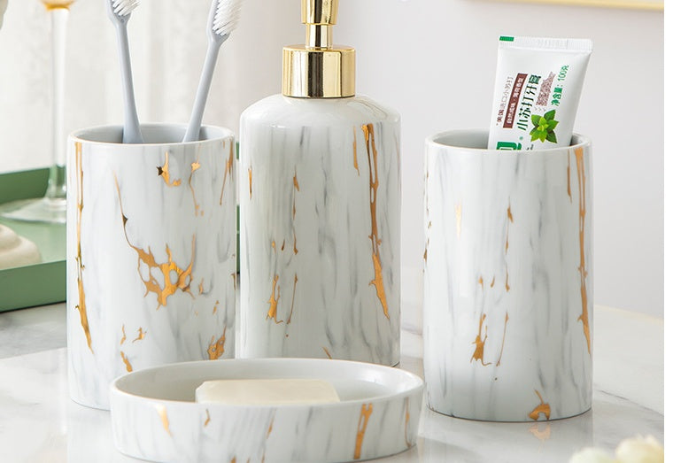 Marble Style Ceramic Bathroom Accessory Set – Luxury Wash Kit