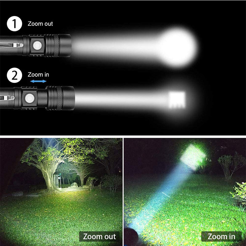 P50 LED Tactical Flashlight - High Lumens, USB Rechargeable with Battery Display & Telescopic Zoom - Waterproof Outdoor Torch