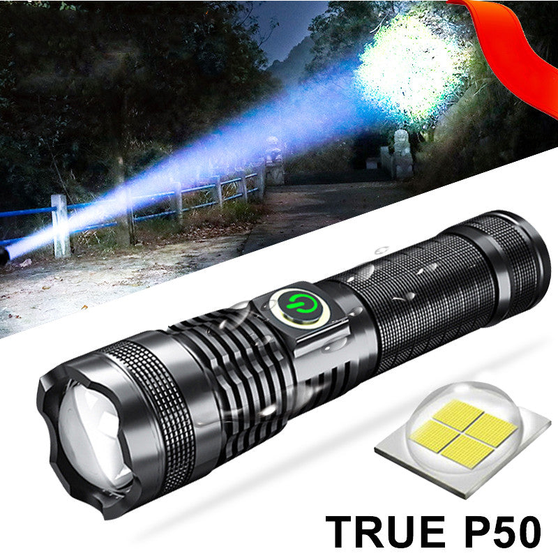 P50 LED Tactical Flashlight - High Lumens, USB Rechargeable with Battery Display & Telescopic Zoom - Waterproof Outdoor Torch
