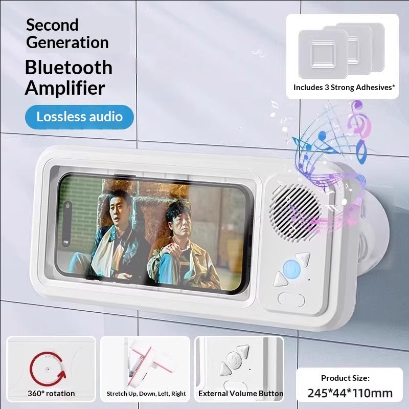 Waterproof Bathroom Phone Case Wall Mount with Bluetooth Audio, Touch Screen & 360° Rotation