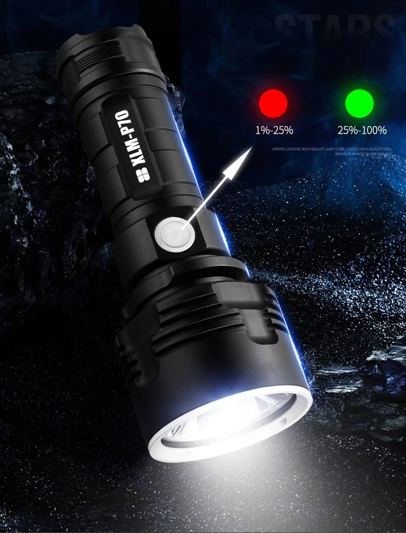 High-Power Rechargeable LED Flashlight - Super Bright Outdoor Torch with Adjustable Focus
