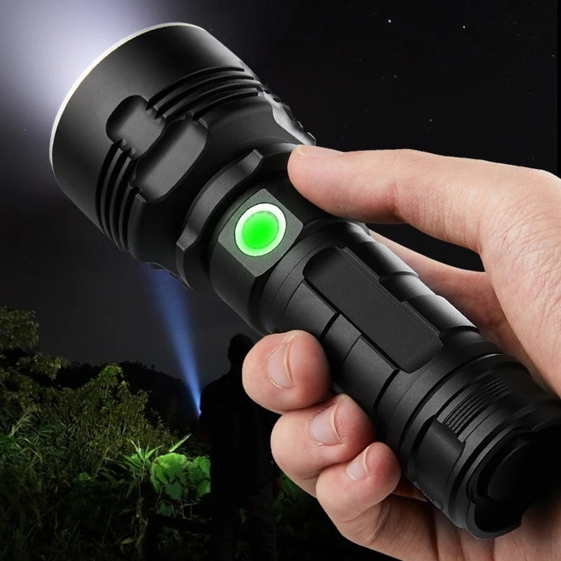 High-Power Rechargeable LED Flashlight - Super Bright Outdoor Torch with Adjustable Focus