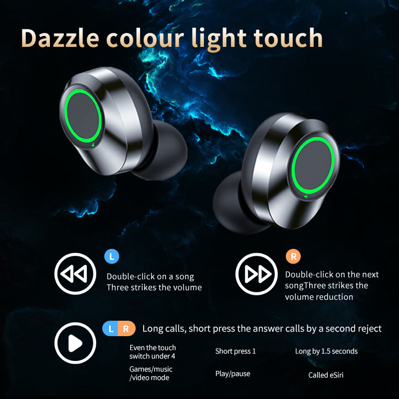 YD03 Wireless Bluetooth 5.3 Headphones - TWS In-Ear Earbuds with Large Mirror Display & LED Breathing Light