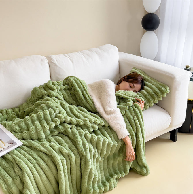 Luxury Bubble Velvet Rabbit Fur Blanket – Double-Sided Thick Warm Throw for Bed & Sofa