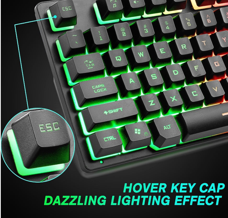 Rainbow LED Gaming Keyboard with Floating Keys - Durable Wired USB Keyboard for Notebook/PC