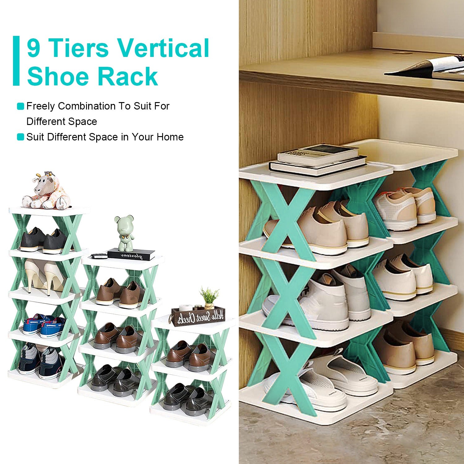 9-Tier Slim Shoe Rack – Vertical Space-Saving Plastic Shoe Organizer for Entryway & Closet