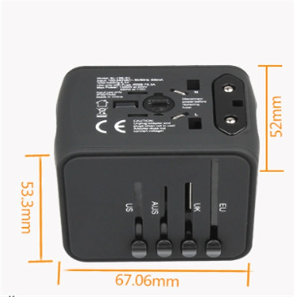 Multi-Port Universal Travel Plug Adapter - USB Quick Charge Wall Socket for US, EU, UK, AU