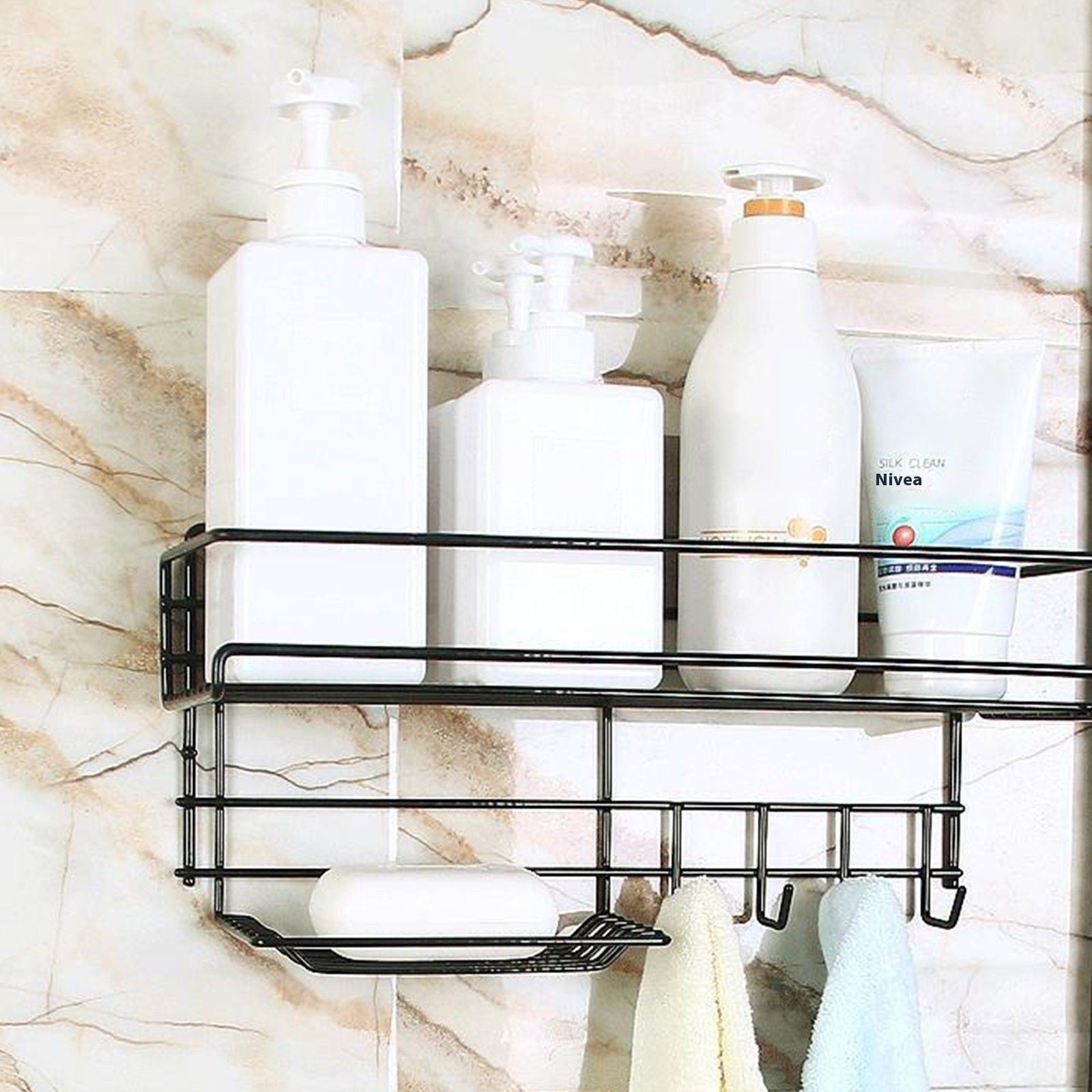 Punch-Free Bathroom Storage Rack – No-Drill Wall Mounted Organizer