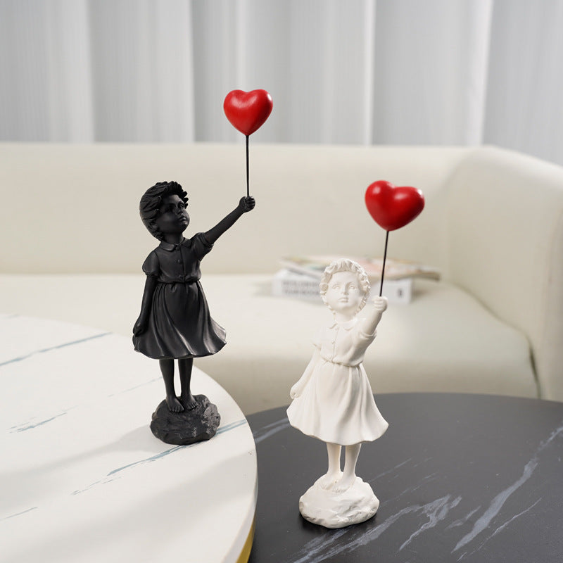 Little Girl with Balloon Resin Art Sculpture – Modern Living Room Decoration