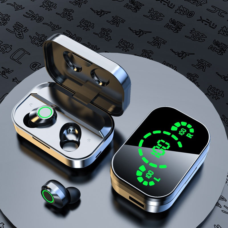 YD03 Wireless Bluetooth 5.3 Headphones - TWS In-Ear Earbuds with Large Mirror Display & LED Breathing Light
