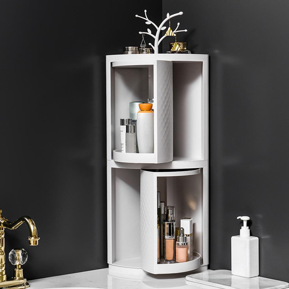 Rotatable Bathroom Makeup Organizer – Corner Wall Mounted Plastic Storage Rack