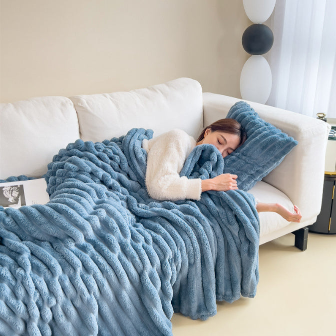 Luxury Bubble Velvet Rabbit Fur Blanket – Double-Sided Thick Warm Throw for Bed & Sofa