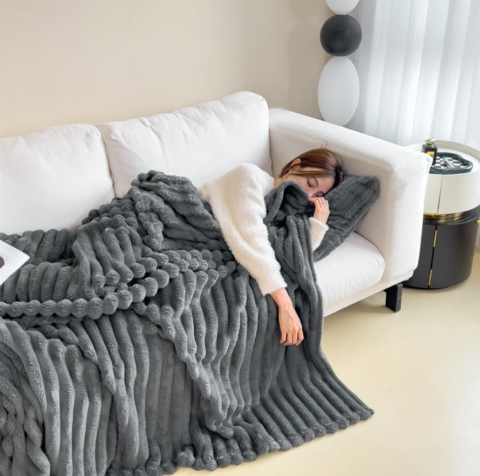 Luxury Bubble Velvet Rabbit Fur Blanket – Double-Sided Thick Warm Throw for Bed & Sofa