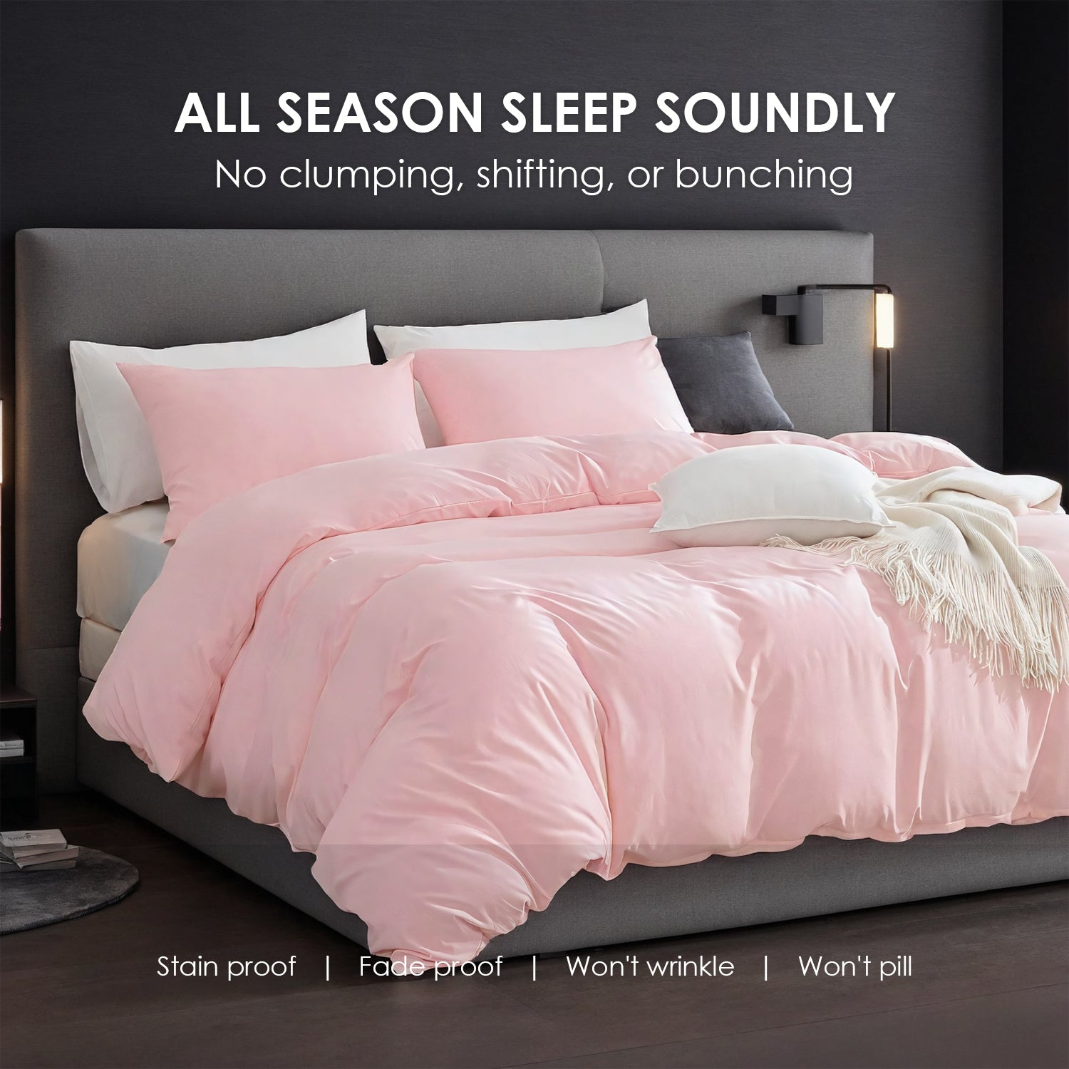 Oversized Duvet Cover Set in Solid Color – Premium Microfiber, Hotel-Style Minimalist Design (White & Pink)
