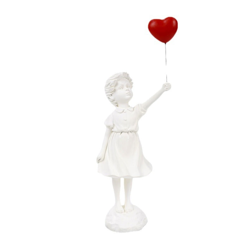 Little Girl with Balloon Resin Art Sculpture – Modern Living Room Decoration