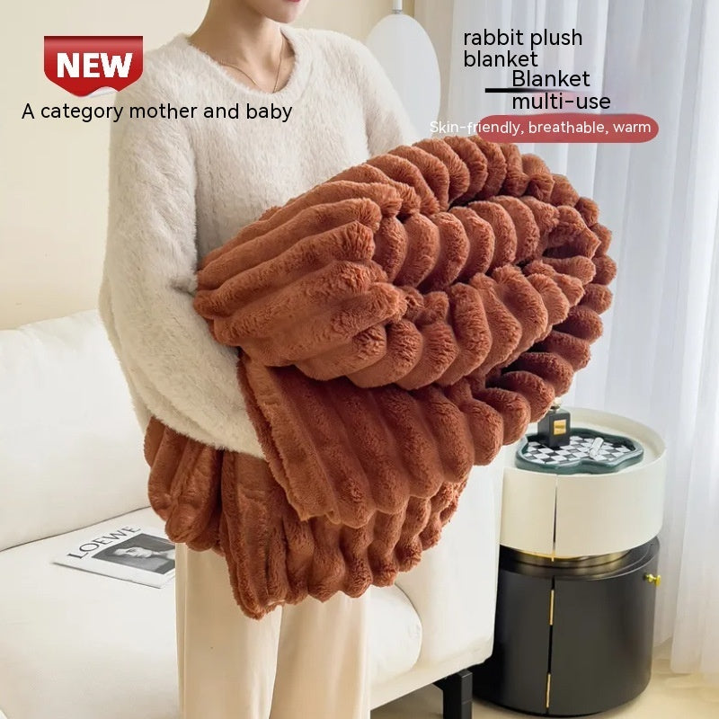 Luxury Bubble Velvet Rabbit Fur Blanket – Double-Sided Thick Warm Throw for Bed & Sofa