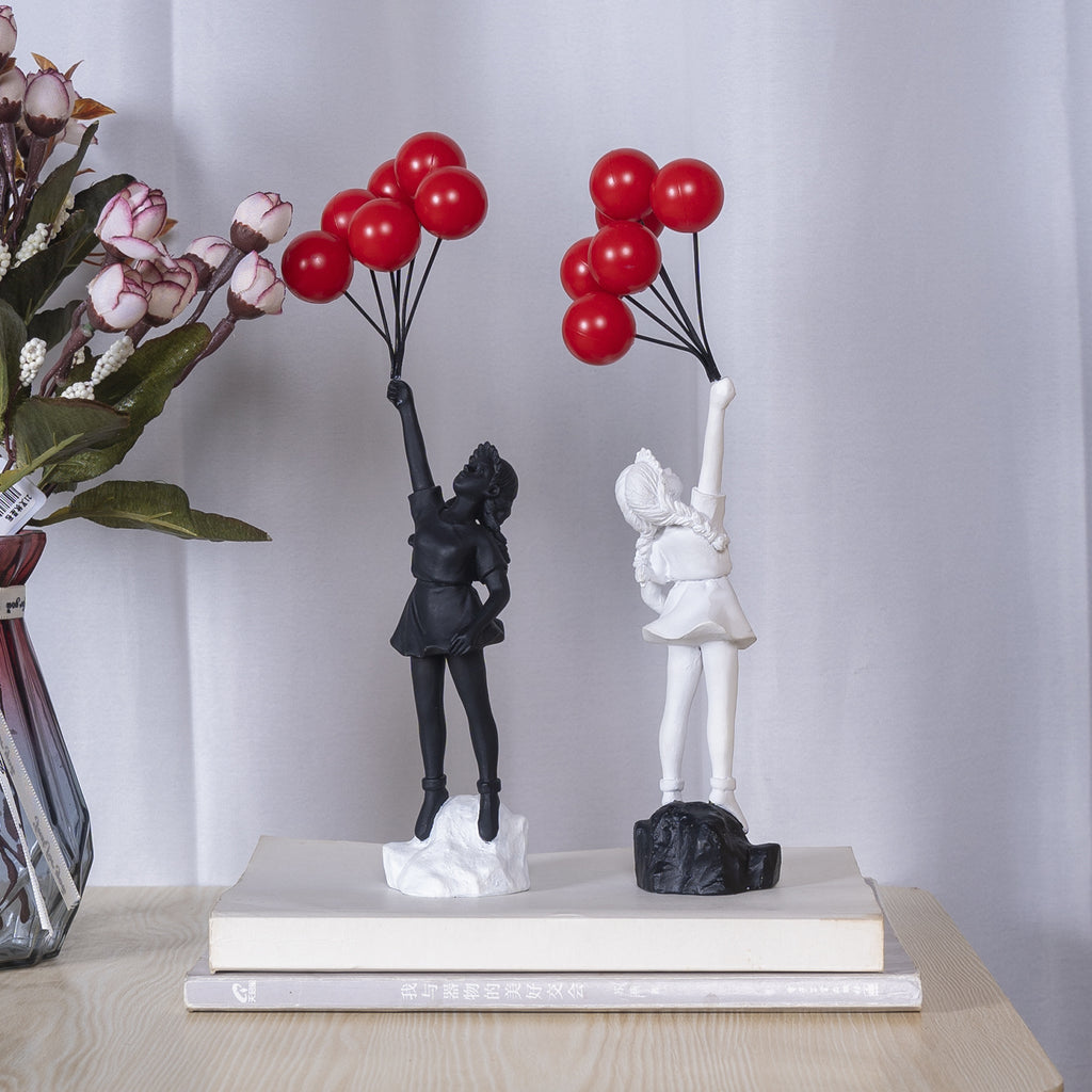 Little Girl with Balloon Resin Art Sculpture – Modern Living Room Decoration
