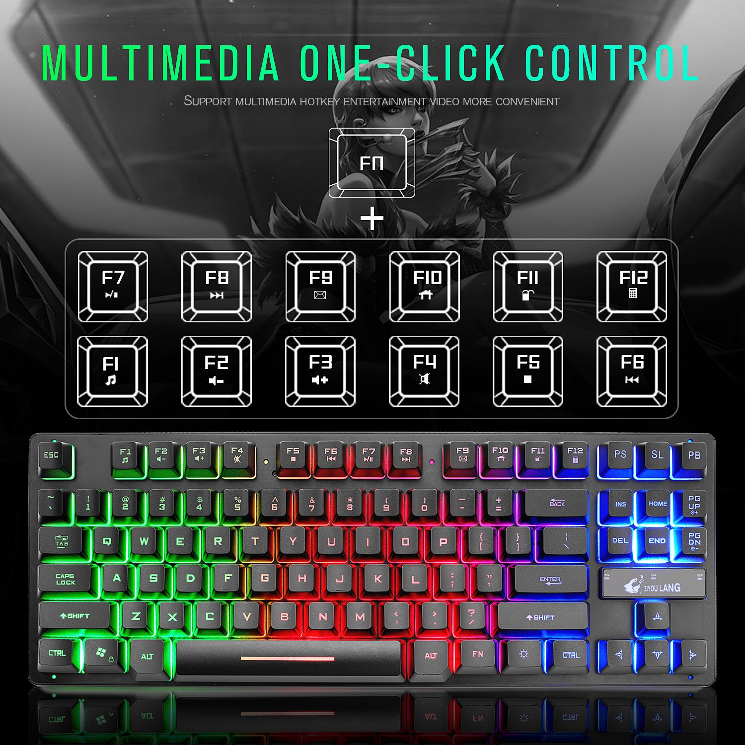 Rainbow LED Gaming Keyboard with Floating Keys - Durable Wired USB Keyboard for Notebook/PC