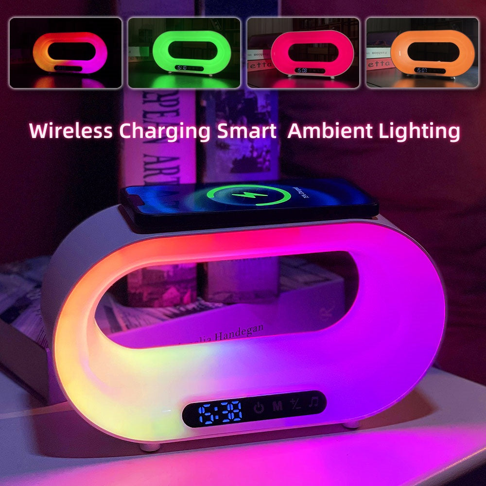 Smart RGB Atmosphere Lamp - 3-in-1 Wireless Charger & Alarm Clock