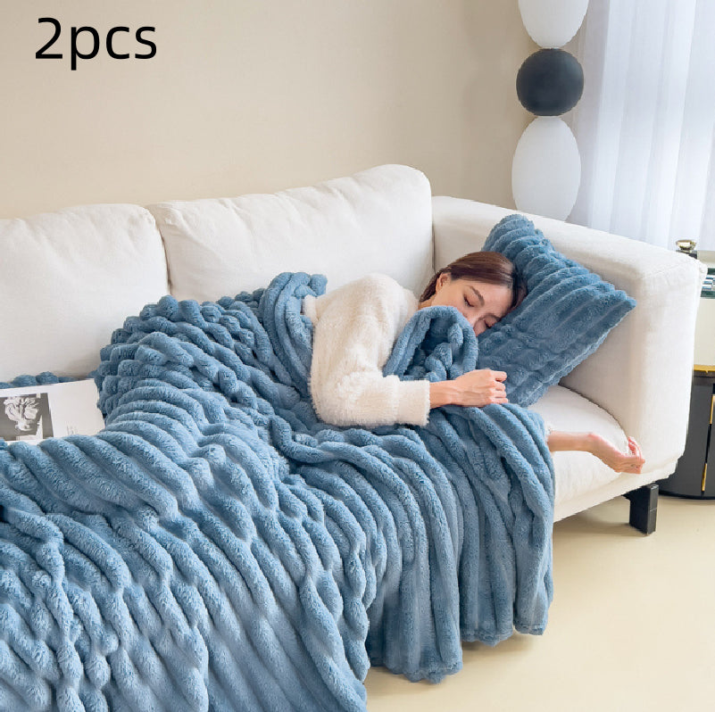 Luxury Bubble Velvet Rabbit Fur Blanket – Double-Sided Thick Warm Throw for Bed & Sofa