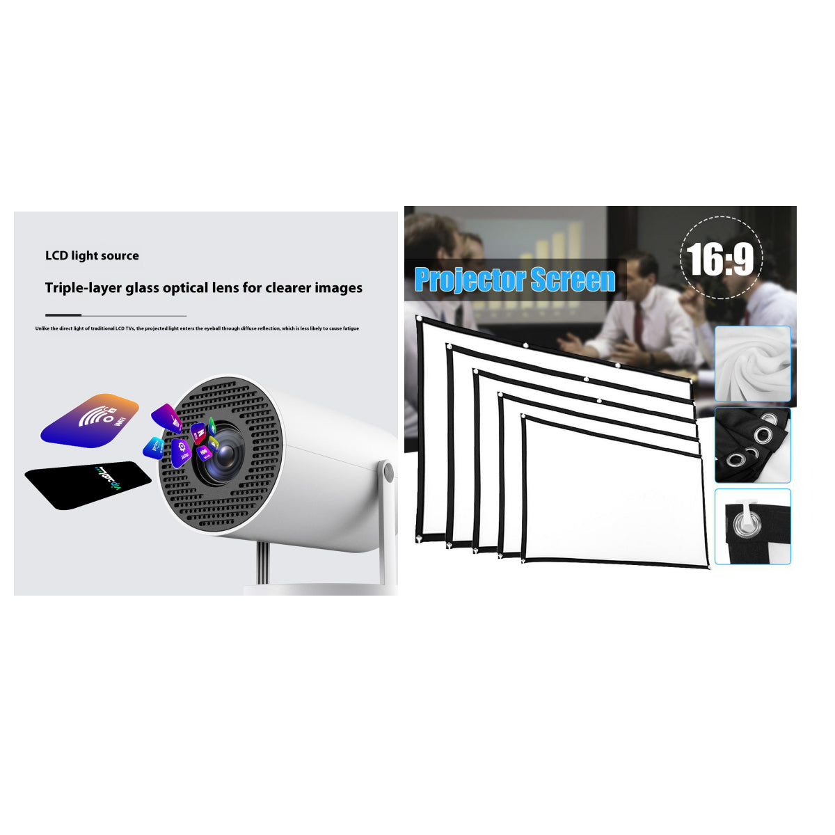 180 Degree Projection Mini Projector – Auto Focus Portable Home Video Projector for Movies & Gaming
