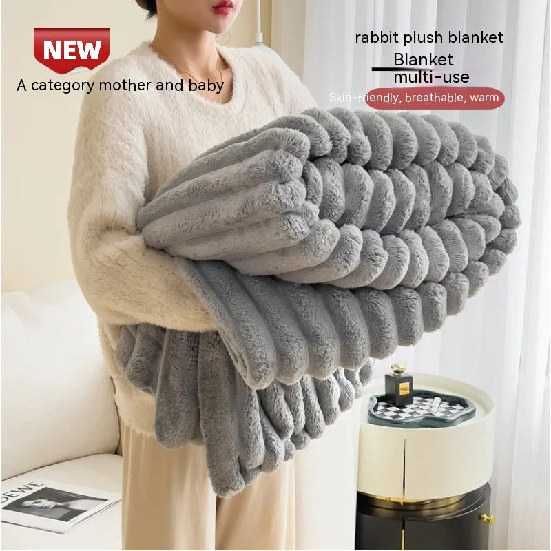 Luxury Bubble Velvet Rabbit Fur Blanket – Double-Sided Thick Warm Throw for Bed & Sofa