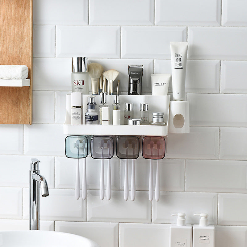 Wall Toothbrush Holder & Auto Toothpaste Dispenser – No Drill Installation