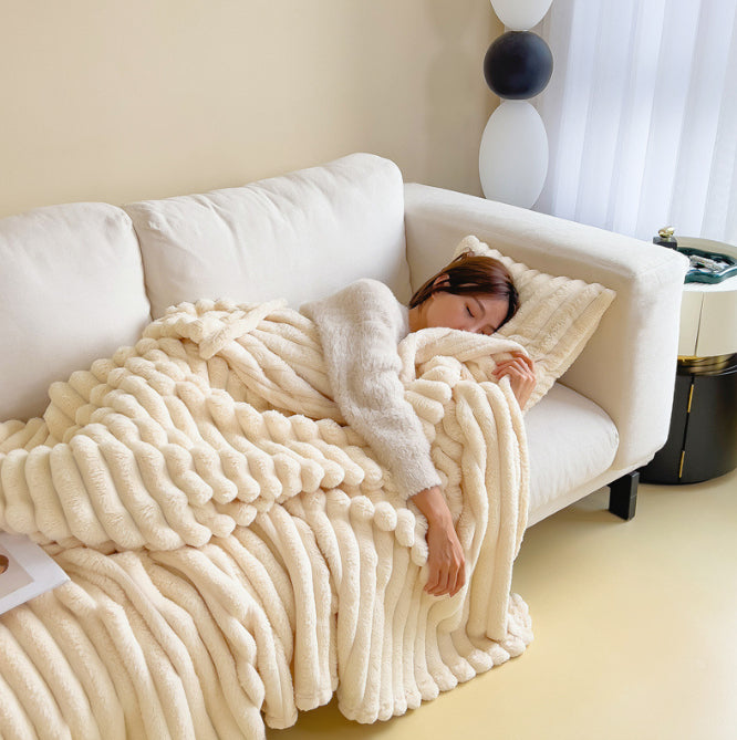 Luxury Bubble Velvet Rabbit Fur Blanket – Double-Sided Thick Warm Throw for Bed & Sofa