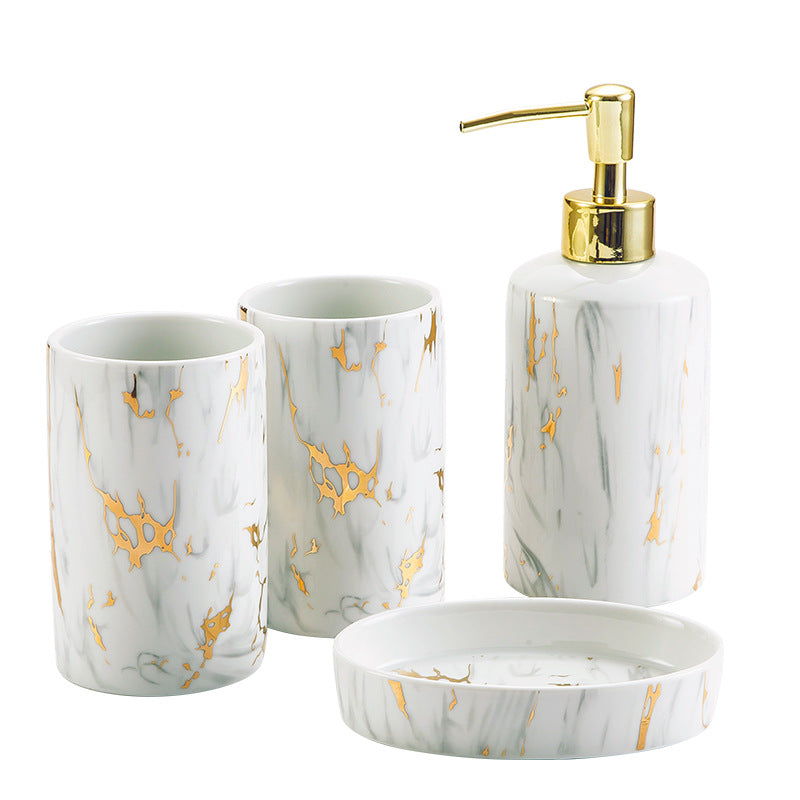 Marble Style Ceramic Bathroom Accessory Set – Luxury Wash Kit