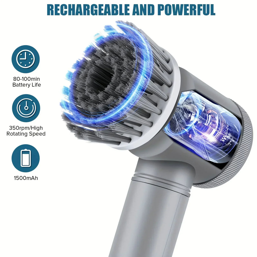 Electric Cordless Spin Scrubber – Cleaning Brush with 6 Replaceable Heads
