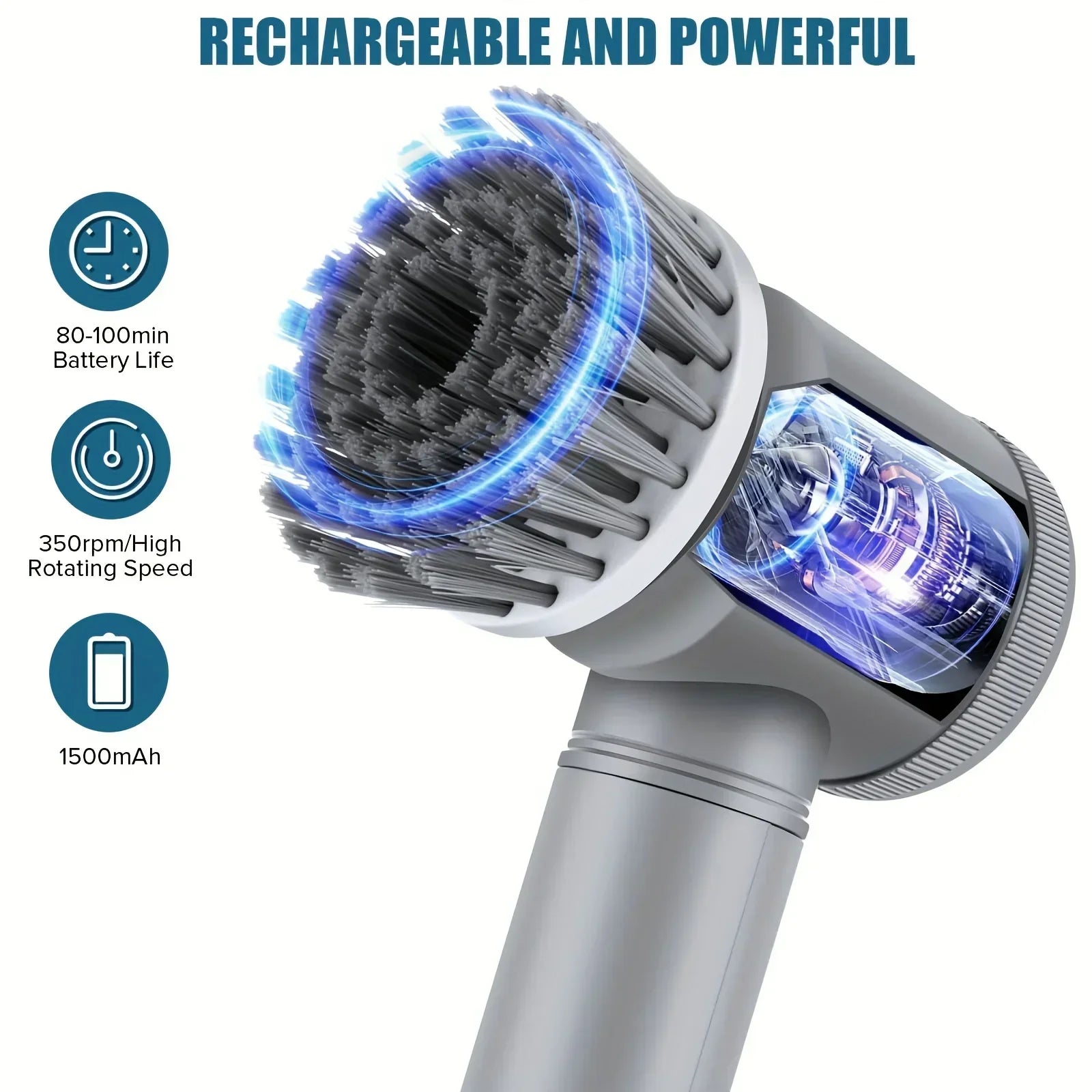 Electric Cordless Spin Scrubber – Cleaning Brush with 6 Replaceable Heads