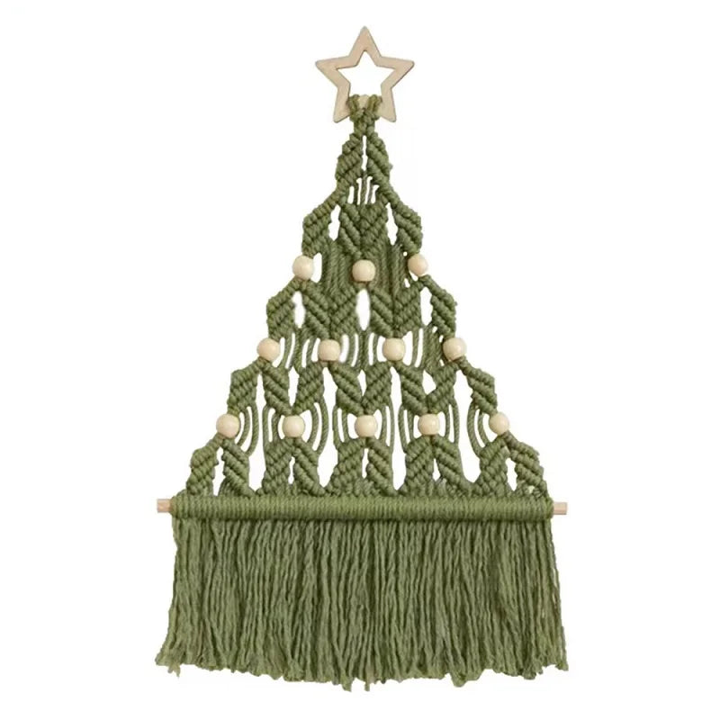 2pcs Boho Macrame Christmas Tree Art Wall Door Window Hangings Xmas Decor Tapestry Handmade Cotton Cord Rope Weaving Decorations