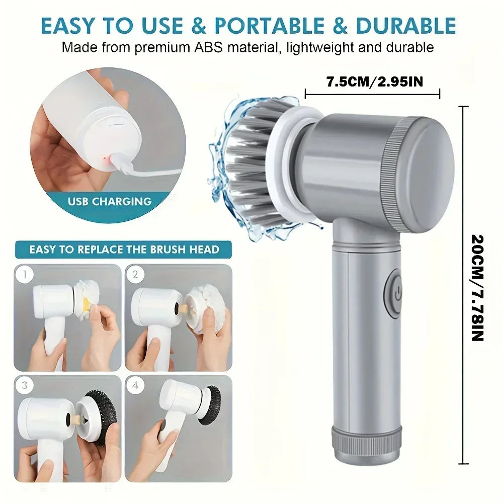 Electric Cordless Spin Scrubber – Cleaning Brush with 6 Replaceable Heads