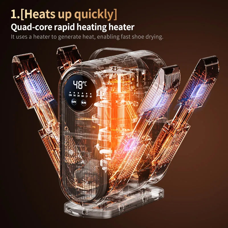 Foldable 6-Arm Shoe & Boot Dryer – Electric Heater with Timer