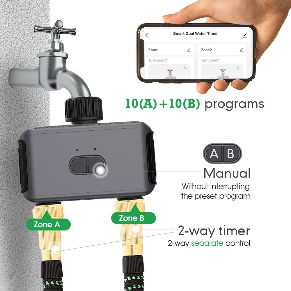 Smart WiFi Bluetooth Gardening Irrigation Timer Mist Cooling Kit APP Customized Watering Program Quick Connection Accessories