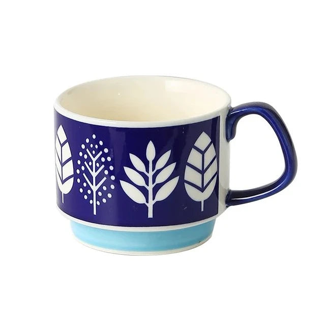 Japanese Flower Ceramic Mug 300ml – Retro Style Coffee & Oats Cup