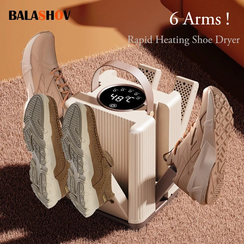 Foldable 6-Arm Shoe & Boot Dryer – Electric Heater with Timer