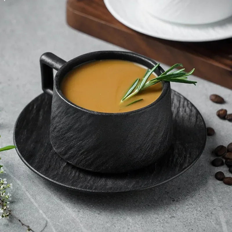 Japanese Rock Sand Ceramic Coffee Cup Set 250ml – Upscale Hotel & Restaurant Style