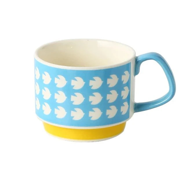 Japanese Flower Ceramic Mug 300ml – Retro Style Coffee & Oats Cup