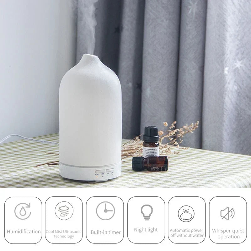 Ceramic Essential Oil Diffuser – Mini Humidifier with LED Lights & Timer
