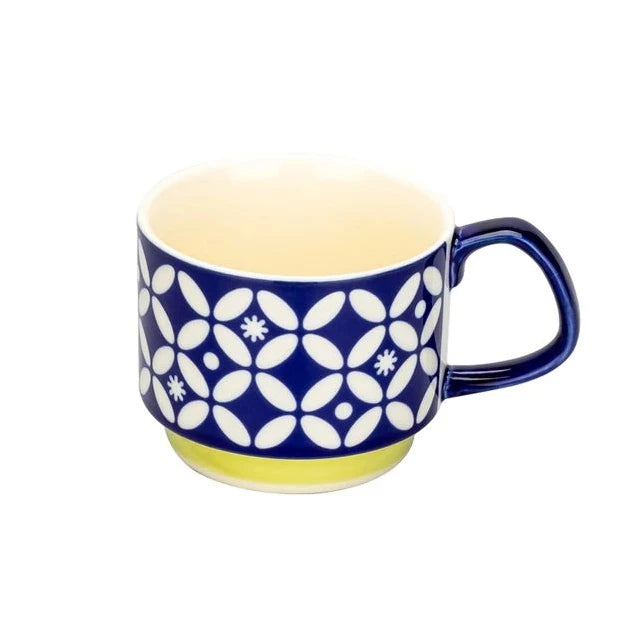 Japanese Flower Ceramic Mug 300ml – Retro Style Coffee & Oats Cup