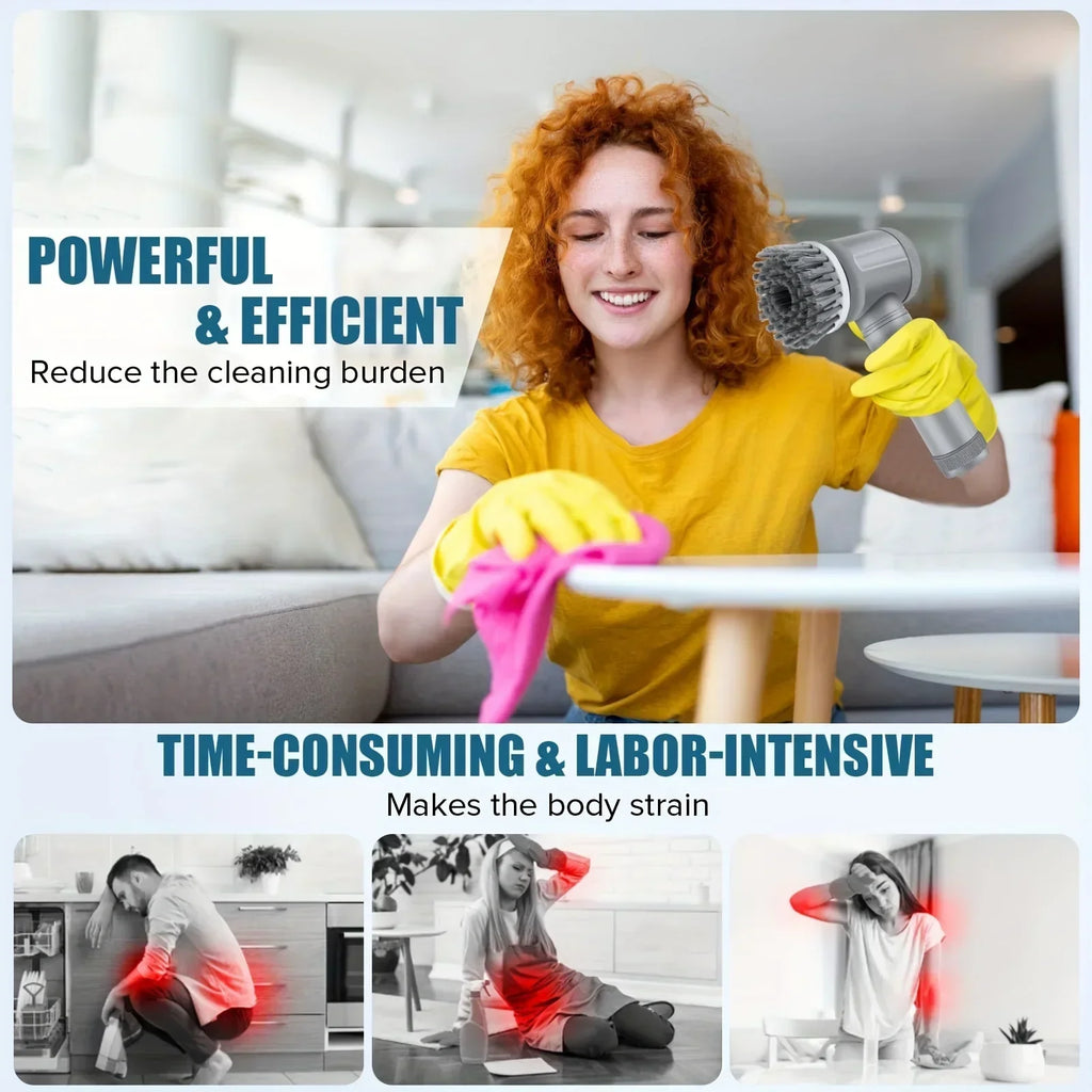 Electric Cordless Spin Scrubber – Cleaning Brush with 6 Replaceable Heads