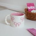 13.4oz Pink Bow Ceramic Mug with Twisted Handle – Embossed Latte Cup for Home & Café