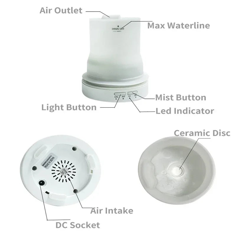 Ceramic Essential Oil Diffuser – Mini Humidifier with LED Lights & Timer