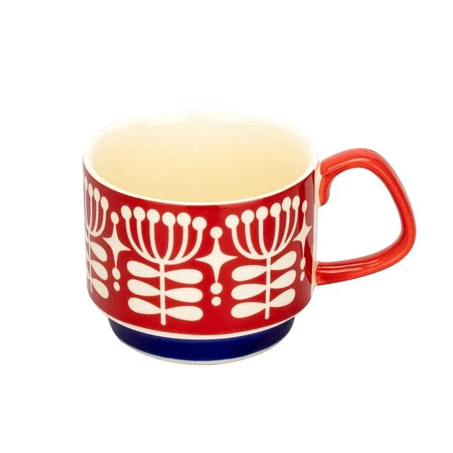 Japanese Flower Ceramic Mug 300ml – Retro Style Coffee & Oats Cup
