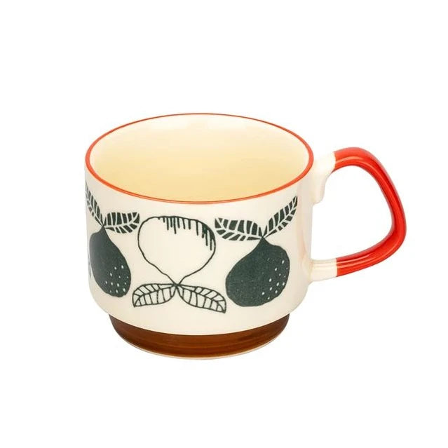 Japanese Flower Ceramic Mug 300ml – Retro Style Coffee & Oats Cup